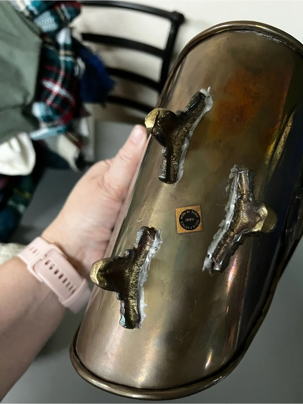 Vintage Handmade Brass Basket Holder with Handle and Claw Feet